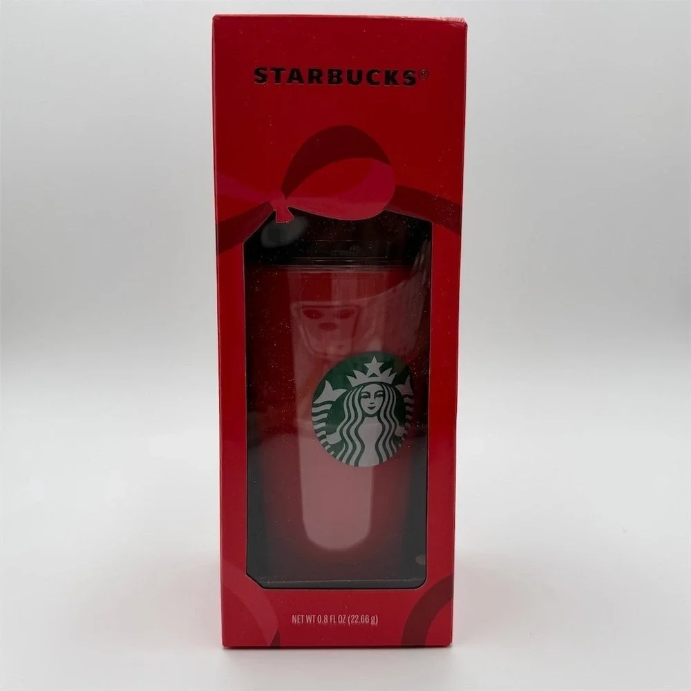 Starbucks Holiday Red Cold Cup 16 oz w/‎ Green Straw + 2 Iced Coffee K-Cups